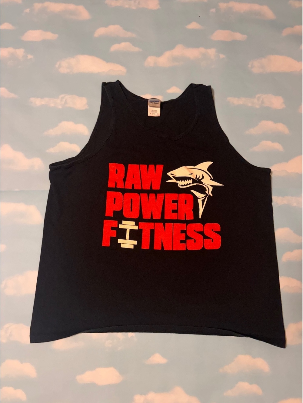 Gildan Cotton XL Black Tank Top Raw Power Fitness